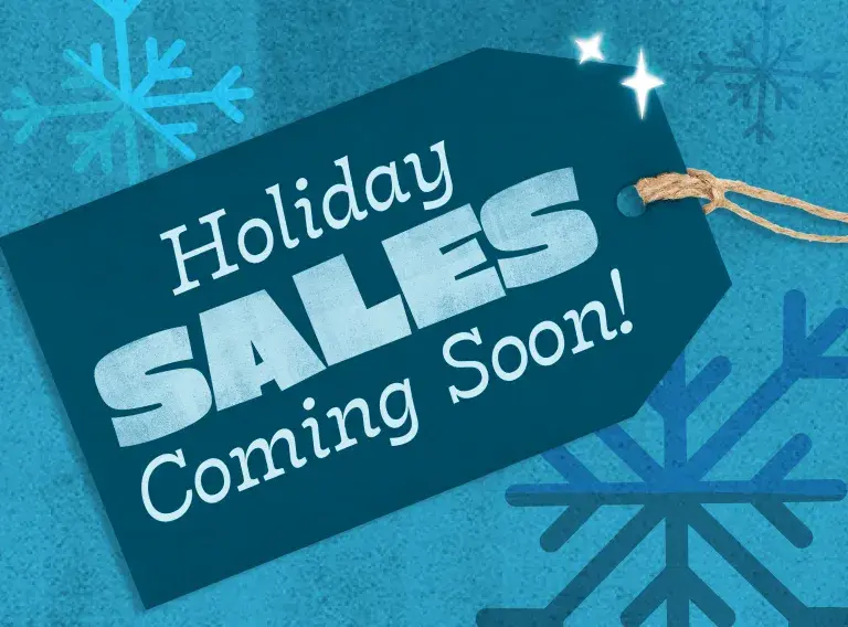 Illustration of a sales tag with the words Holiday Sales Coming Soon on it